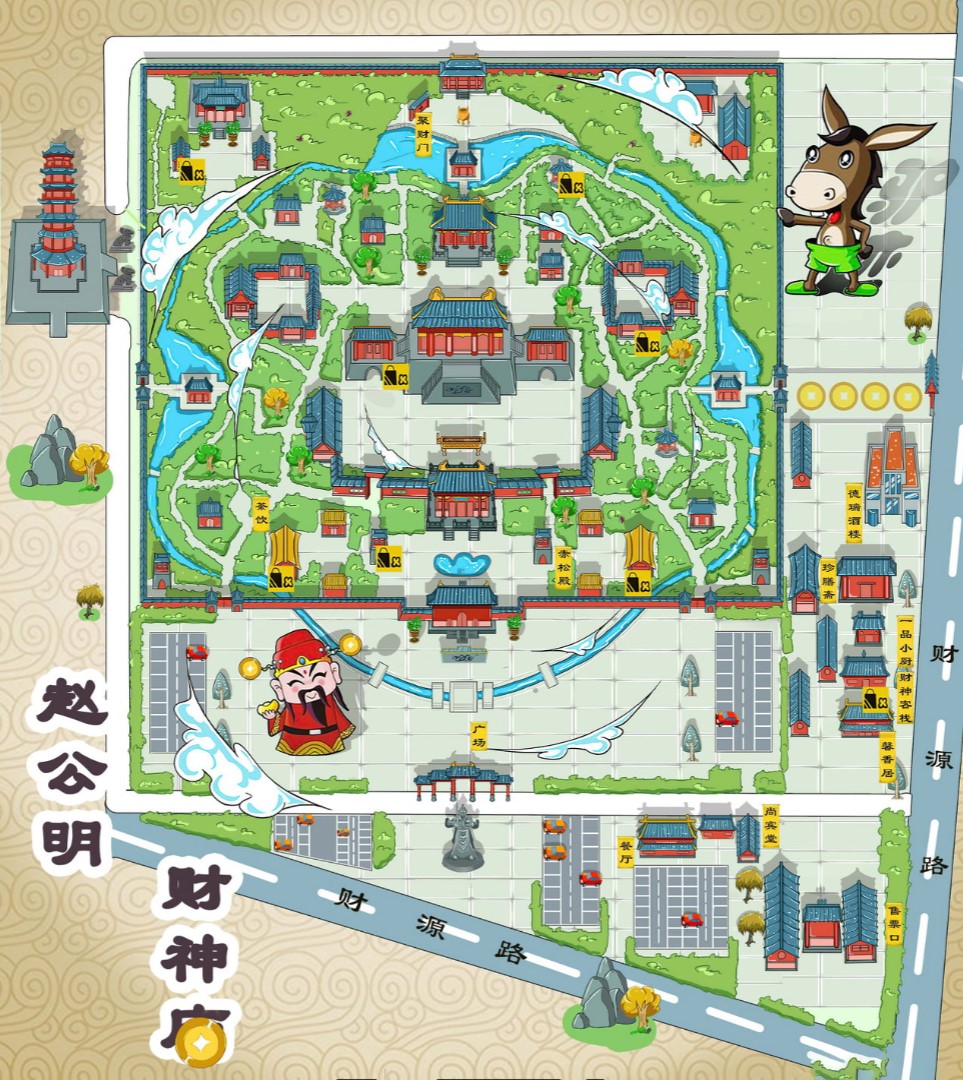 和田县寺庙类手绘地图